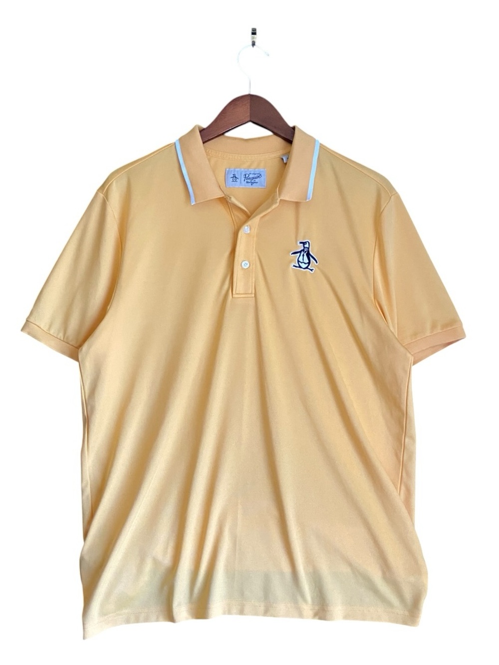 Penguin | Men’s Apricot Yellow Polo Golf Shirt with Tipped Collar | Size L/G